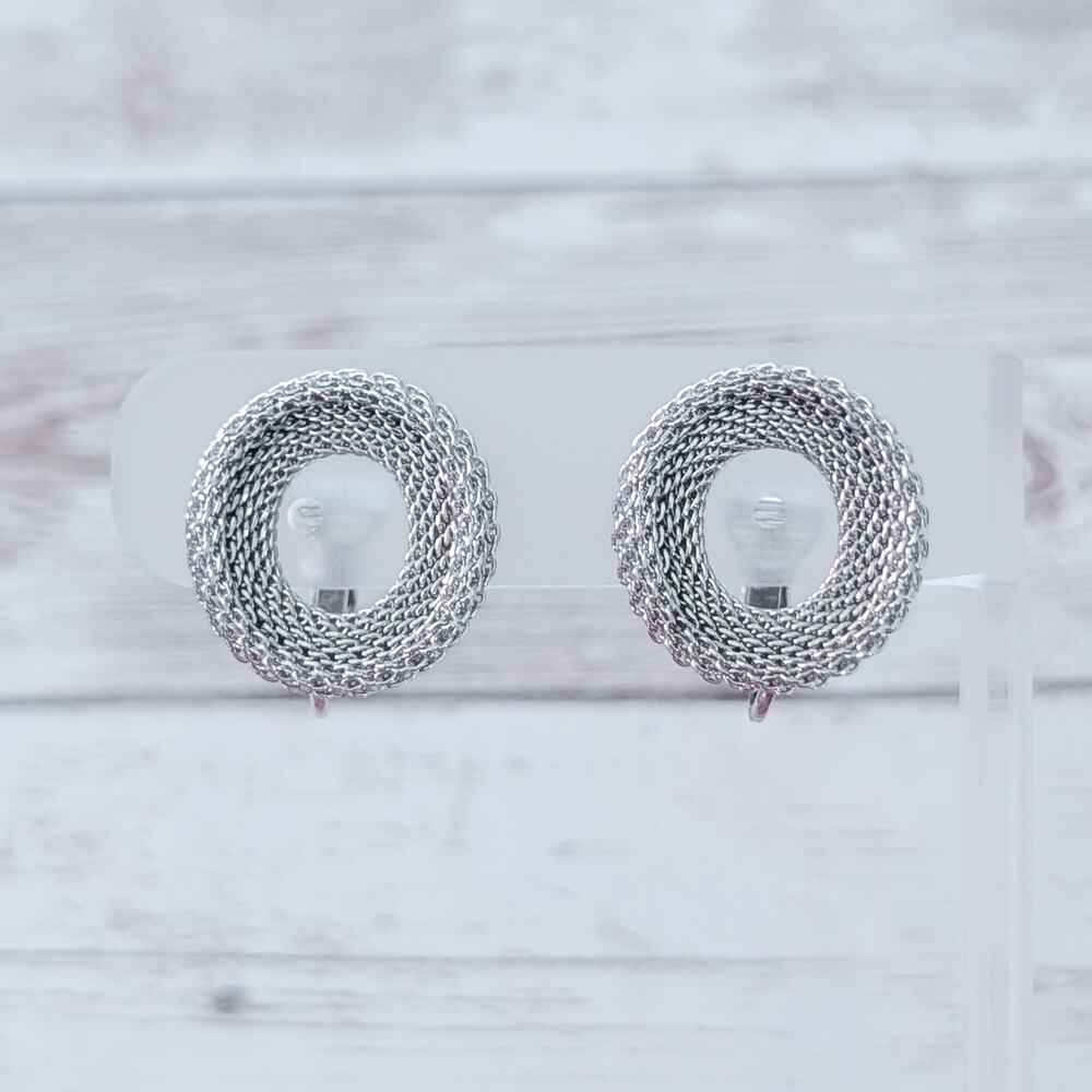 Vintage Avon Clip On Earrings Stunning Silver Tone Statement Circle 1"